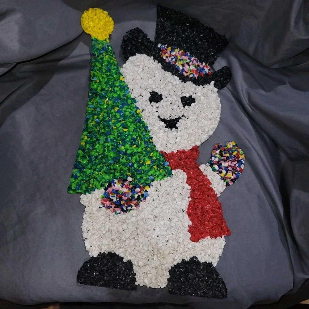 VTG 1970s Melted Plastic Popcorn Christmas Holiday Decoration Frosty the Snowman